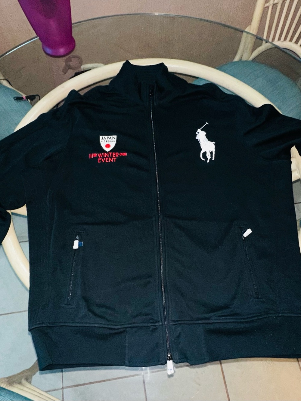 Polo by Ralph Lauren Black Full-Zip Track Jacket with White Polo Logo